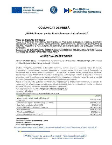 Anunt finalizare proiect